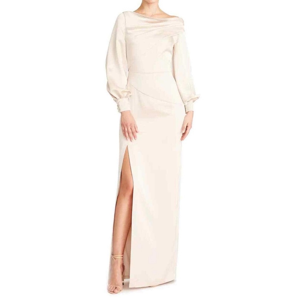 Theia Cream One-Shoulder Maxi Gown with Side Slit